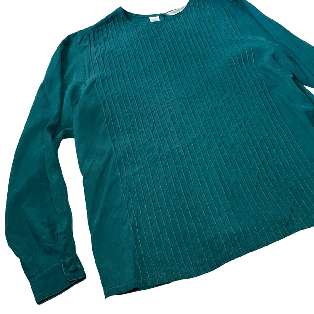 Vintage 80s Richard Malcolm Blue Long Sleeve Silk Top Size 10